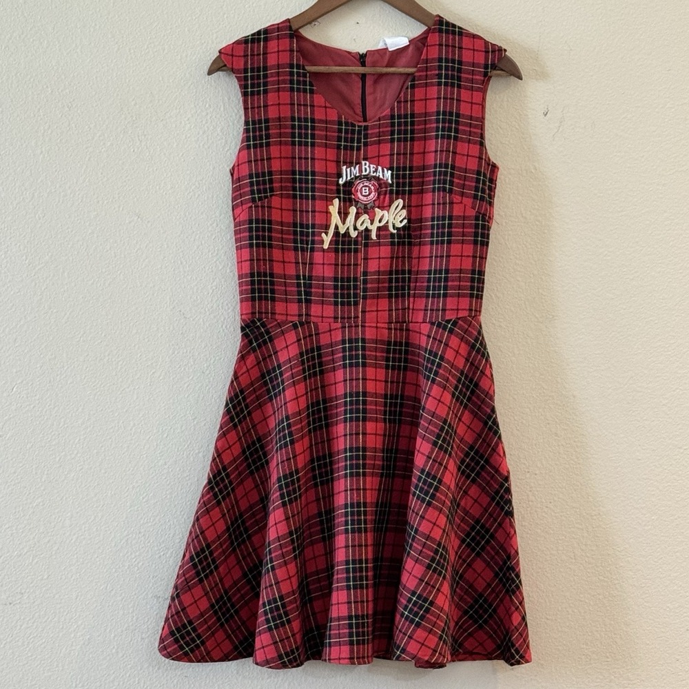 Jim Beam Maple Dress M Red Tartan Plaid Embroidered Whiskey Promo Costume